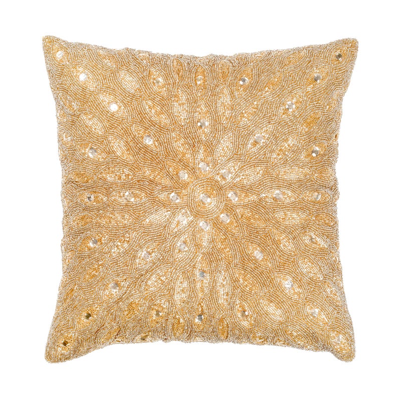 Light & Pro Lightnpro Handmade Gold Beaded Pillow Cover - 16x16 Inch, Elegant Sparkle Decorative Cushion for Sofa, Couch, Bed and Living Room DÃ©cor - Cover Only (1 Pack) - Image 1